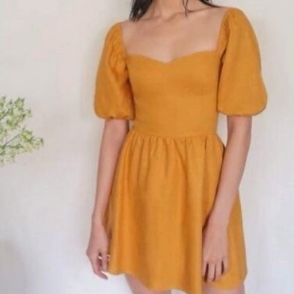 Reformation Harris Puff Sleeve Linen Mini Dress